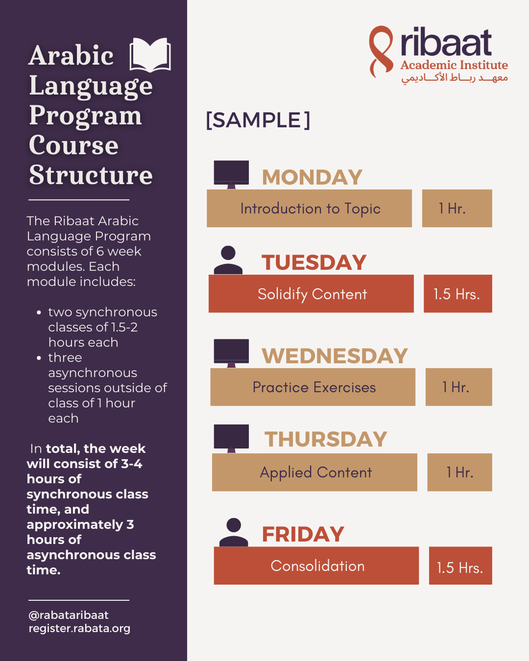 Ribaat Academic Institute Arabic Program Sample Schedule